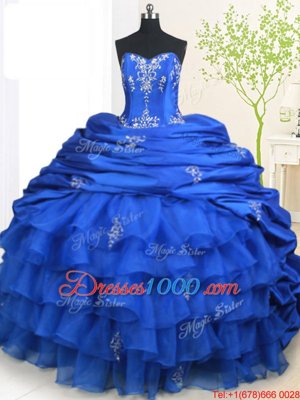 Ideal Pick Ups Ruffled Strapless Sleeveless Brush Train Lace Up Quinceanera Gown Royal Blue Organza and Taffeta