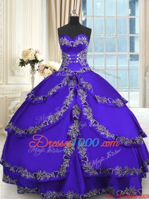 Taffeta Sweetheart Sleeveless Lace Up Beading and Appliques and Ruffled Layers Sweet 16 Dress in Blue