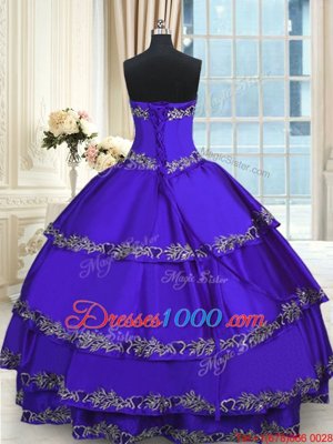 Taffeta Sweetheart Sleeveless Lace Up Beading and Appliques and Ruffled Layers Sweet 16 Dress in Blue