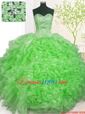 Classical Ball Gowns Sweetheart Sleeveless Organza Floor Length Lace Up Beading and Ruffles and Pick Ups Quinceanera Gowns