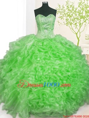 Classical Ball Gowns Sweetheart Sleeveless Organza Floor Length Lace Up Beading and Ruffles and Pick Ups Quinceanera Gowns