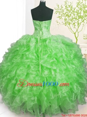 Classical Ball Gowns Sweetheart Sleeveless Organza Floor Length Lace Up Beading and Ruffles and Pick Ups Quinceanera Gowns