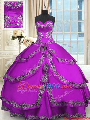 Ruffled Ball Gowns Vestidos de Quinceanera Purple Sweetheart Taffeta Sleeveless Floor Length Lace Up