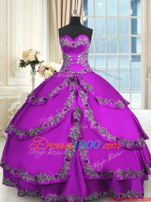 Ruffled Ball Gowns Vestidos de Quinceanera Purple Sweetheart Taffeta Sleeveless Floor Length Lace Up