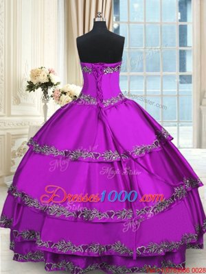 Ruffled Ball Gowns Vestidos de Quinceanera Purple Sweetheart Taffeta Sleeveless Floor Length Lace Up