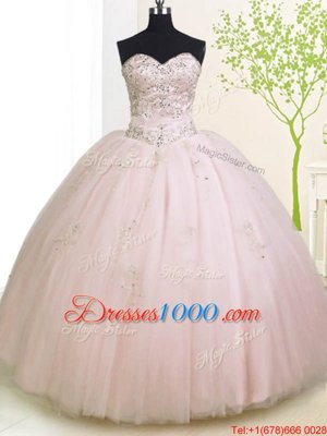 Best Selling Baby Pink 15 Quinceanera Dress Military Ball and Sweet 16 and Quinceanera and For with Beading and Appliques Sweetheart Sleeveless Lace Up