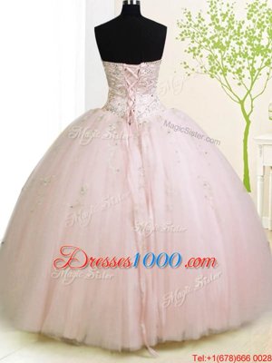 Best Selling Baby Pink 15 Quinceanera Dress Military Ball and Sweet 16 and Quinceanera and For with Beading and Appliques Sweetheart Sleeveless Lace Up