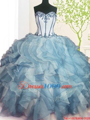 Beading and Ruffles Quinceanera Dresses Multi-color Lace Up Sleeveless Floor Length