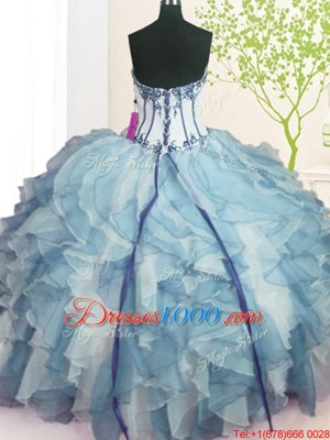 Beading and Ruffles Quinceanera Dresses Multi-color Lace Up Sleeveless Floor Length