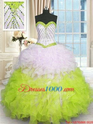 Fantastic Multi-color Lace Up Sweetheart Beading and Ruffles Quinceanera Gown Organza Sleeveless