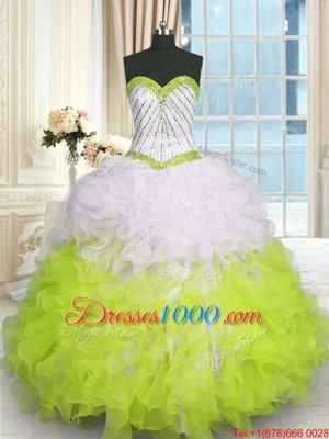 Fantastic Multi-color Lace Up Sweetheart Beading and Ruffles Quinceanera Gown Organza Sleeveless