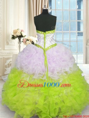 Fantastic Multi-color Lace Up Sweetheart Beading and Ruffles Quinceanera Gown Organza Sleeveless