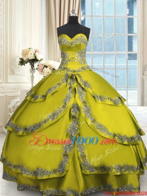 Olive Green Ball Gowns Taffeta Sweetheart Sleeveless Beading and Appliques and Ruffled Layers Floor Length Lace Up 15th Birthday Dress