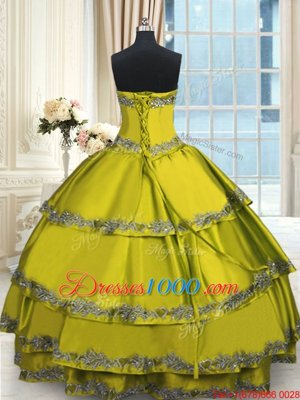 Olive Green Ball Gowns Taffeta Sweetheart Sleeveless Beading and Appliques and Ruffled Layers Floor Length Lace Up 15th Birthday Dress