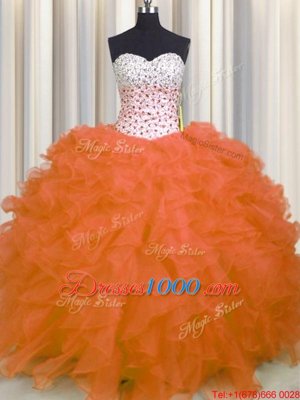 Smart Ball Gowns Sweet 16 Dresses Orange Red Sweetheart Organza Sleeveless Floor Length Lace Up