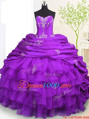 Decent Pick Ups Ruffled With Train Purple Sweet 16 Dresses Strapless Sleeveless Brush Train Lace Up