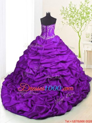 Decent Pick Ups Ruffled With Train Purple Sweet 16 Dresses Strapless Sleeveless Brush Train Lace Up