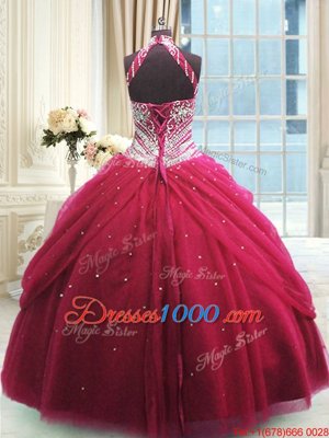 Floor Length Red Sweet 16 Dresses Tulle Sleeveless Beading