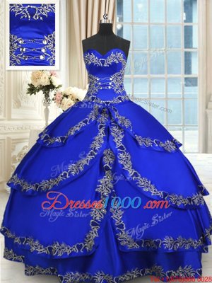 Discount Royal Blue Sweetheart Neckline Beading and Embroidery and Ruffled Layers Sweet 16 Dress Sleeveless Lace Up
