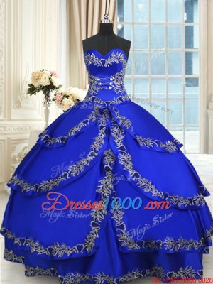 Discount Royal Blue Sweetheart Neckline Beading and Embroidery and Ruffled Layers Sweet 16 Dress Sleeveless Lace Up