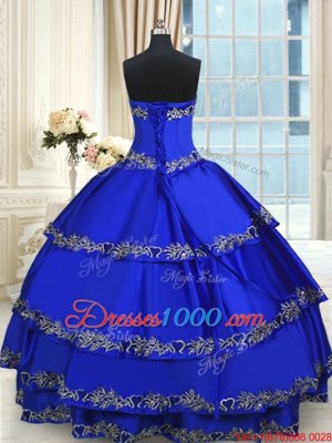 Discount Royal Blue Sweetheart Neckline Beading and Embroidery and Ruffled Layers Sweet 16 Dress Sleeveless Lace Up