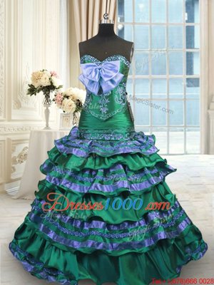 Appliques and Embroidery and Ruffled Layers and Bowknot Quince Ball Gowns Dark Green Lace Up Sleeveless Brush Train