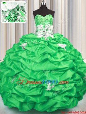 Modern Sleeveless With Train Appliques and Sequins and Pick Ups Lace Up Ball Gown Prom Dress