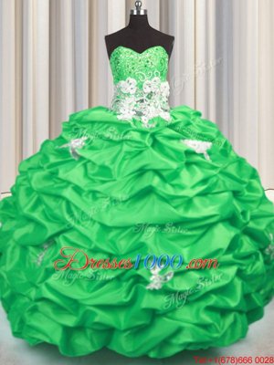 Modern Sleeveless With Train Appliques and Sequins and Pick Ups Lace Up Ball Gown Prom Dress