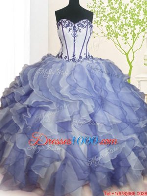 Elegant Organza Sleeveless Floor Length Quinceanera Gowns and Beading and Ruffles