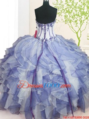 Elegant Organza Sleeveless Floor Length Quinceanera Gowns and Beading and Ruffles