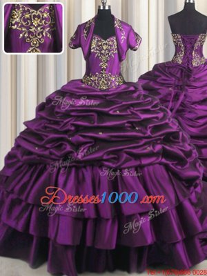 Pick Ups With Train Ball Gowns Sleeveless Purple Quinceanera Dress Brush Train Lace Up