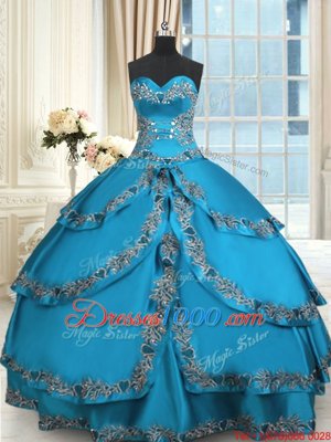 Deluxe Sweetheart Sleeveless Taffeta Sweet 16 Quinceanera Dress Beading and Embroidery and Ruffled Layers Lace Up