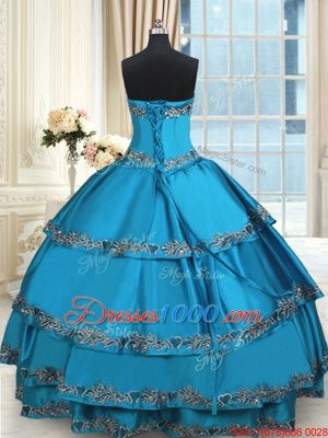 Deluxe Sweetheart Sleeveless Taffeta Sweet 16 Quinceanera Dress Beading and Embroidery and Ruffled Layers Lace Up