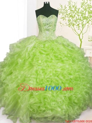 Gorgeous Pick Ups Yellow Green Sleeveless Organza Lace Up 15th Birthday Dress for Military Ball and Sweet 16 and Quinceanera