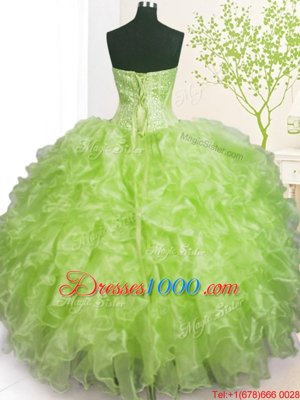 Gorgeous Pick Ups Yellow Green Sleeveless Organza Lace Up 15th Birthday Dress for Military Ball and Sweet 16 and Quinceanera