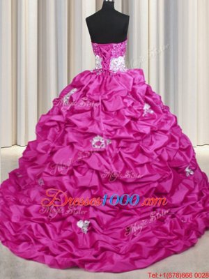 Beautiful Sequins Pick Ups Sweep Train Ball Gowns Ball Gown Prom Dress Fuchsia Sweetheart Taffeta Sleeveless With Train Lace Up