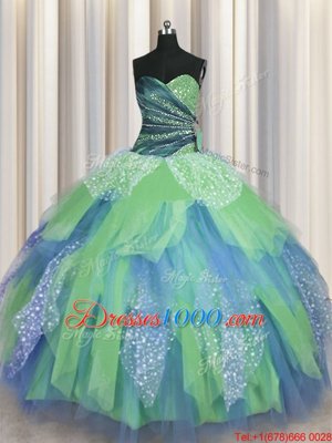 Free and Easy Green Lace Up Sweetheart Beading and Ruching Ball Gown Prom Dress Organza Sleeveless