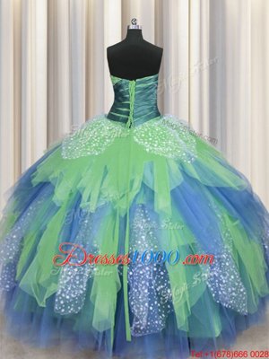 Free and Easy Green Lace Up Sweetheart Beading and Ruching Ball Gown Prom Dress Organza Sleeveless