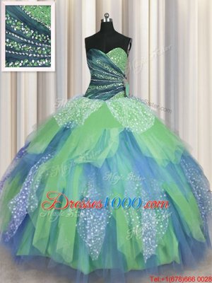 Free and Easy Green Lace Up Sweetheart Beading and Ruching Ball Gown Prom Dress Organza Sleeveless