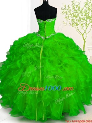 Graceful Sleeveless Floor Length Beading and Ruffles Lace Up 15 Quinceanera Dress