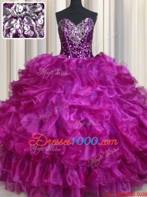 Organza Sleeveless Floor Length Vestidos de Quinceanera and Beading and Ruffles