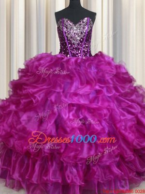 Organza Sleeveless Floor Length Vestidos de Quinceanera and Beading and Ruffles