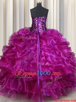 Organza Sleeveless Floor Length Vestidos de Quinceanera and Beading and Ruffles