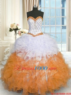 Dramatic Multi-color Ball Gowns Organza Sweetheart Sleeveless Beading and Ruffles Floor Length Lace Up Quinceanera Gown