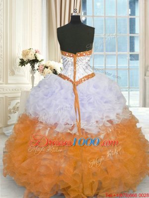 Dramatic Multi-color Ball Gowns Organza Sweetheart Sleeveless Beading and Ruffles Floor Length Lace Up Quinceanera Gown