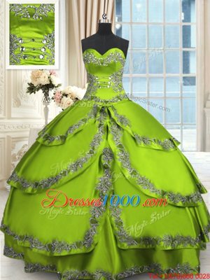 Glamorous Taffeta Lace Up Sweetheart Sleeveless Floor Length Vestidos de Quinceanera Beading and Embroidery and Ruffled Layers