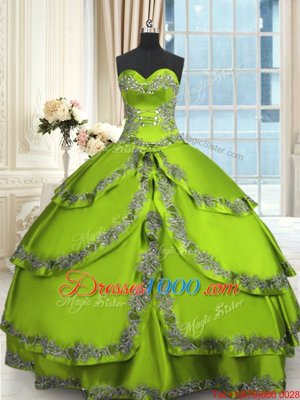 Glamorous Taffeta Lace Up Sweetheart Sleeveless Floor Length Vestidos de Quinceanera Beading and Embroidery and Ruffled Layers