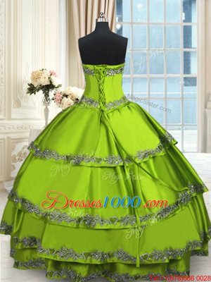 Glamorous Taffeta Lace Up Sweetheart Sleeveless Floor Length Vestidos de Quinceanera Beading and Embroidery and Ruffled Layers