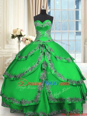 Low Price Green Sleeveless Beading and Embroidery and Ruffled Layers Floor Length Quinceanera Dresses