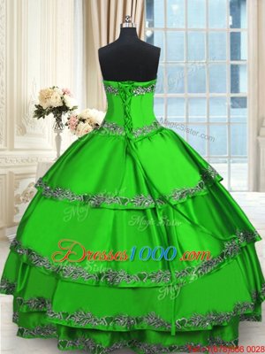 Low Price Green Sleeveless Beading and Embroidery and Ruffled Layers Floor Length Quinceanera Dresses